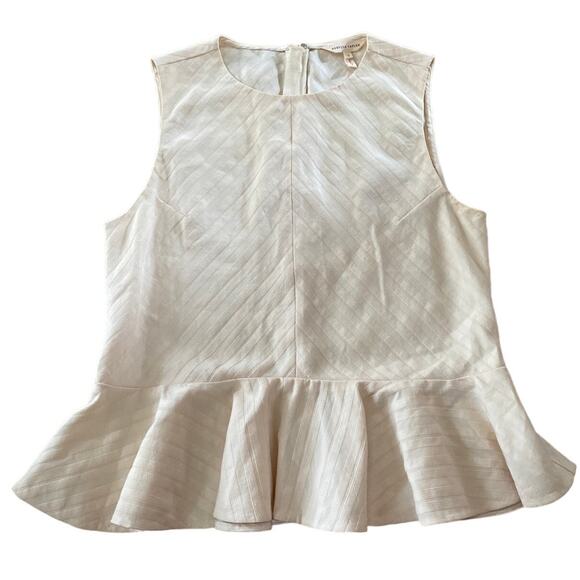 Rebecca Taylor Textured Stripe Peplum Top linen blend in Creme size 6 - Picture 3 of 12